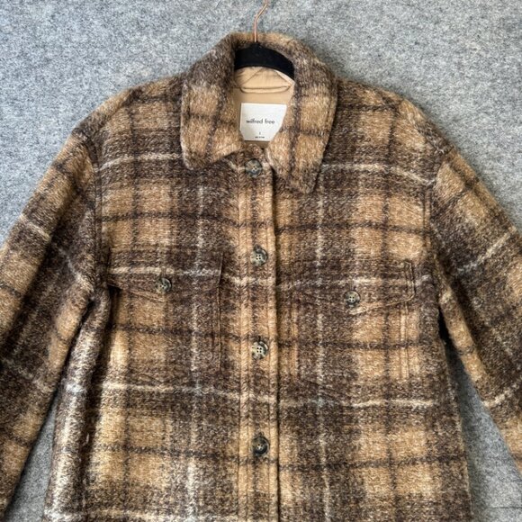 Wilfred Free Brown Plaid Wool Blend Shacket Jacket Size Small Cozy Fall - Picture 4 of 13